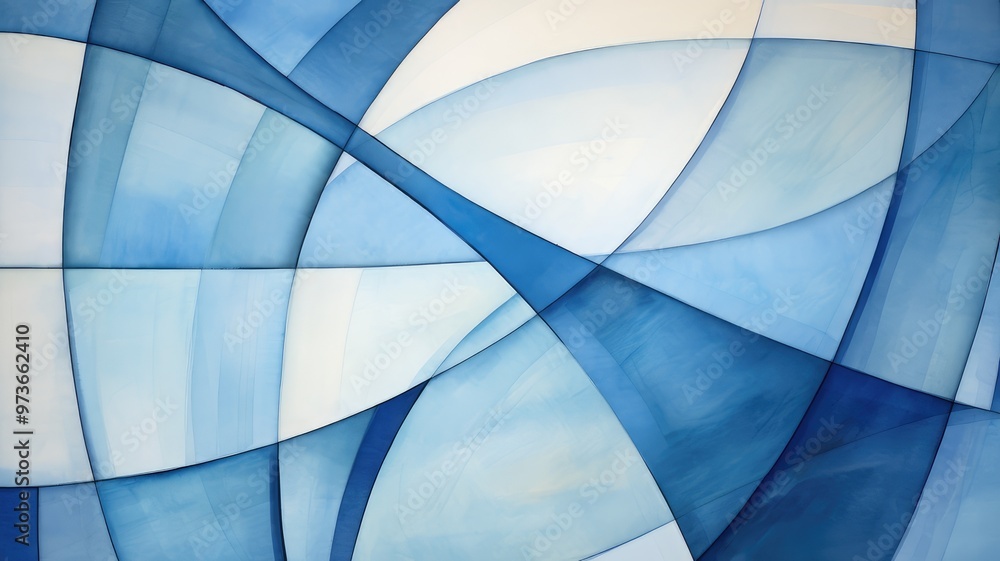 Poster an abstract composition featuring various shades of blue, creating a fluid and dynamic visual experi