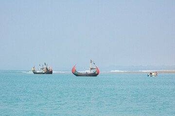 Cox's Bazar Sea Beach, Chittagong, Bangladesh, Traditional Wooden Fishermen's fishing boat, Worlds longest natural sea beach, Bay of Bengal