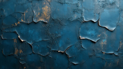 Obraz premium A textured wall with peeling blue paint, revealing weathered layers underneath, creating a distressed surface
