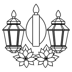 lanterns and flowers outline coloring book page line art drawing