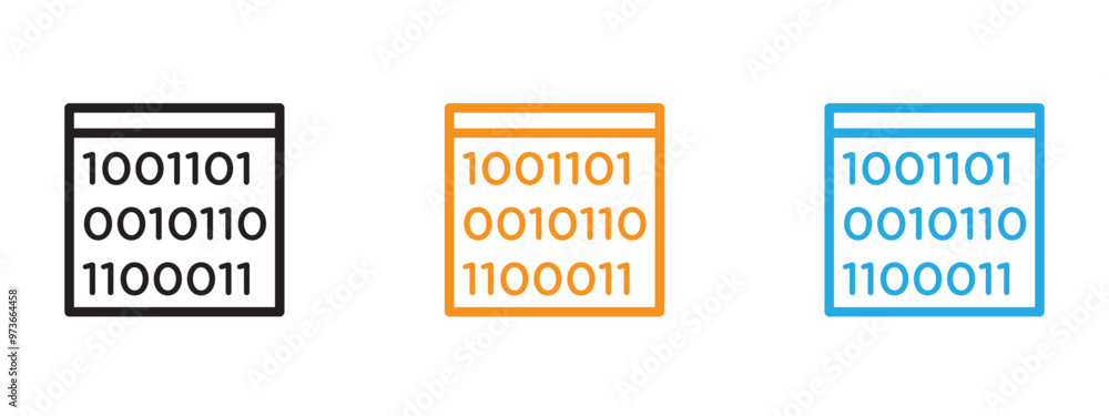 Poster binary code icon thin line illustration set