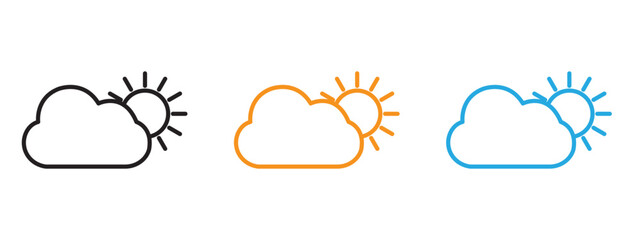 Cloud sun icon Thin line illustration set