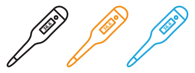 Digital thermometer icon Thin line illustration set