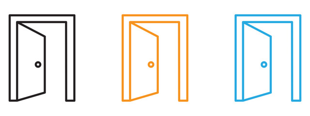 Open door icon Thin line illustration set