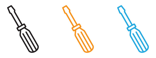 Screwdriver icon Thin line illustration set