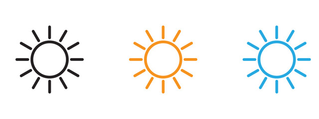 Sun icon Thin line illustration set