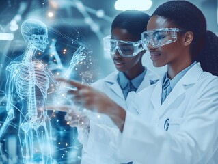Attractive african american scientists working on x-ray image