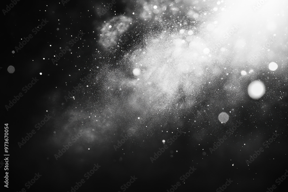 Poster mystical light rays and dust particles floating against a dark background, creating a dreamy and eth