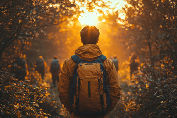 Fototapeta premium Outdoor man wearing backpack Coaching Session and mentoring wallpaper background png file