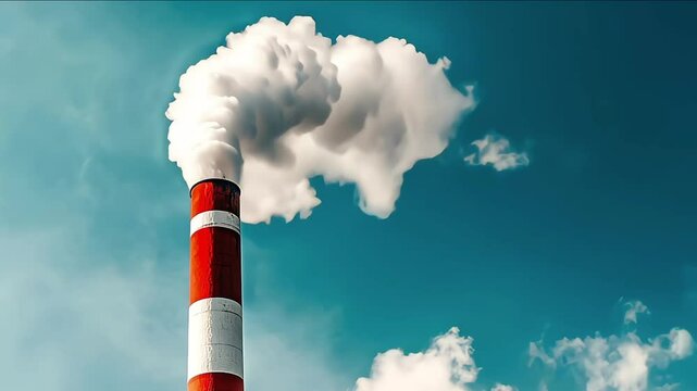 Thick smoke coming out from industrial factory plant chimney concept of environmental air pollution and carbon chemical emission 