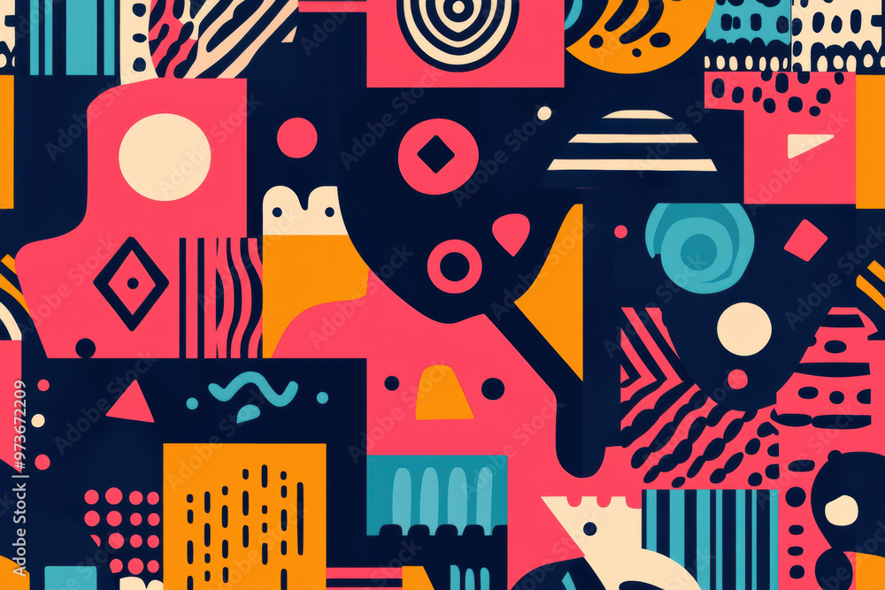 Poster a vibrant, abstract geometric pattern with bold colors and shapes, creating a modern and eye-catchin