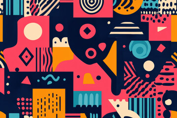 A vibrant, abstract geometric pattern with bold colors and shapes, creating a modern and eye-catching visual design, perfect for various creative uses.