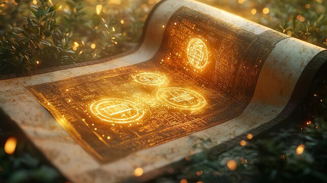 World Philosophy Day An ancient scroll projecting glowing holographic symbols of knowledge and wisdom