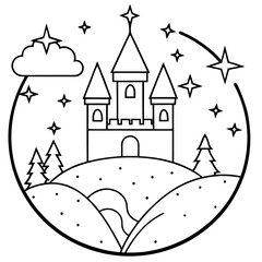 magic or fantasy world outline coloring book page line art drawing