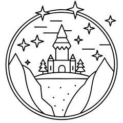 magic or fantasy world outline coloring book page line art drawing