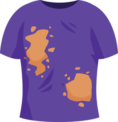 Purple t shirt showing stains and holes from being worn out, concept of old clothes to be replaced
