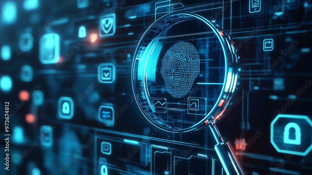 Fototapete identity verification through a magnifying glass highlights the kyc process, which increases financi