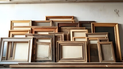 Blank Vintage Wooden Photo Frames Isolated Collection