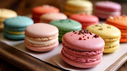 Fototapeta premium Deliciously colorful macarons ready to be savored