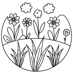 meadow flowers outline coloring book page line art drawing