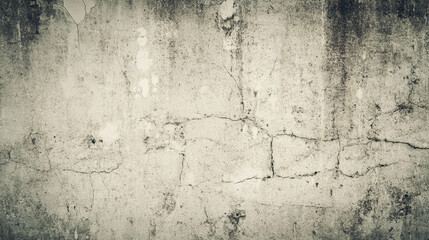 Fototapeta premium Old weathered concrete wall with visible cracks and stains, capturing a rustic, aged texture perfect for backgrounds, presentations, and artistic projects.