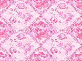 バラのステンドグラスのシームレスパターン　D-2'