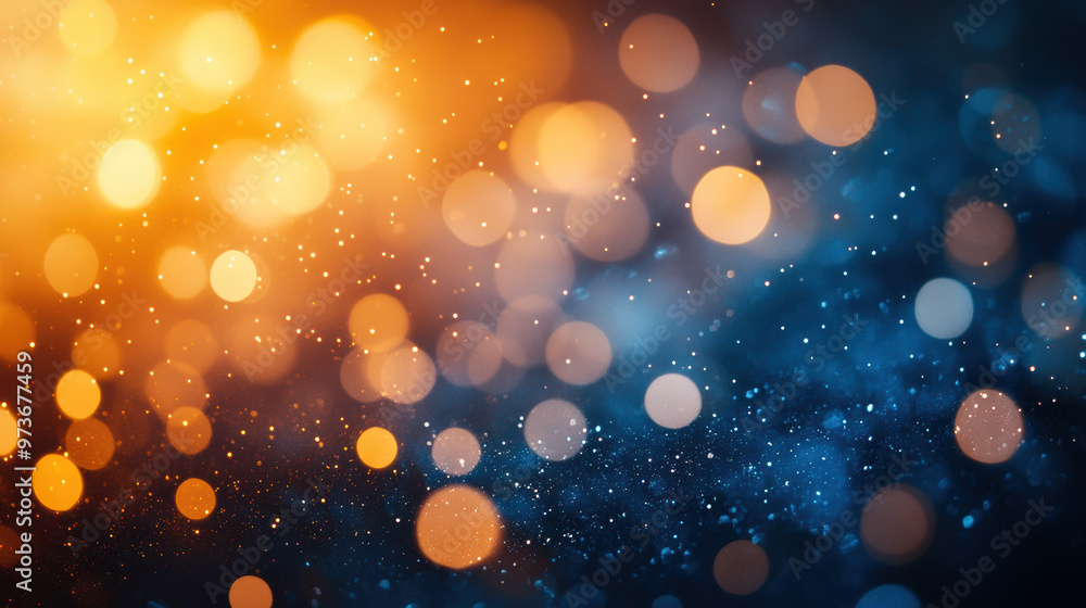 Poster abstract bokeh background with warm golden and cool blue lights, creating a mesmerizing and serene a