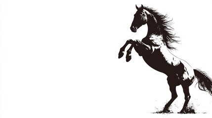 Silhouette of a rearing black horse with its mane flowing.