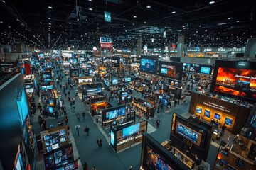 Tech Trade Show A large exhibition hall with various innovations png file