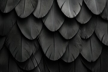 Obraz premium Close-up of Overlapping Black Bird Feathers