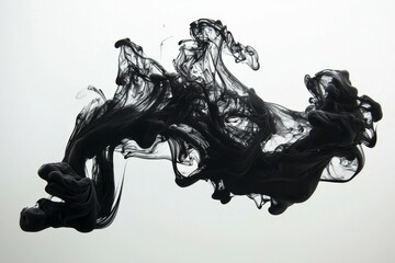 Abstract Black Ink Swirl Against White Background
