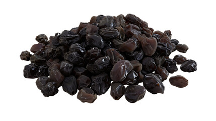 Obraz premium A handful of dried black raisins with a transparent background.