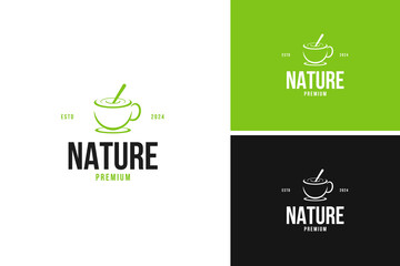 Vector tea with cup and spoon logo design illustration idea