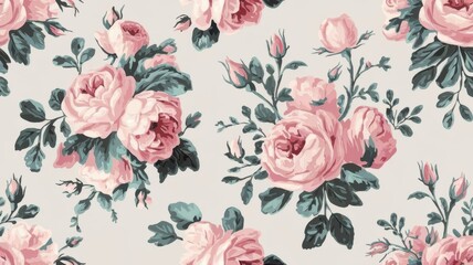 seamless pattern with pink roses floral pattern