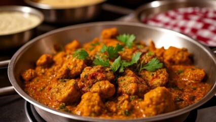 Fototapeta premium Deliciously spiced meatballs in a rich sauce ready to be savored