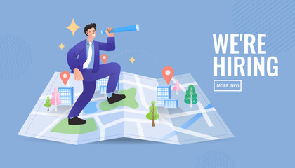 Folded map and location pin. restaurant is here. city map with pin pointer. We have moved. Search for places. Vector outline illustration.