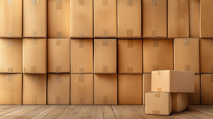 Stacked cardboard boxes in a storage warehouse setting