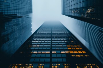 Tall Glass Skyscraper Building with Windows Illuminated at Night