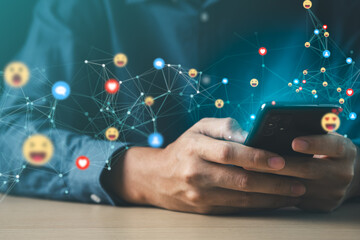 Businessman receiving multiple social media notifications on smartphone. social media concept.