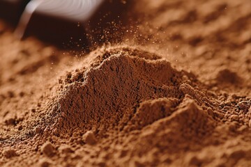 Close-up of Ground Coffee Beans Forming a Pile with Particles Falling
