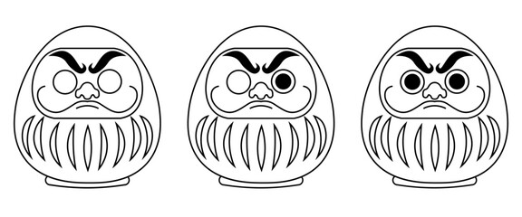 ３種類の達磨の線画イラスト