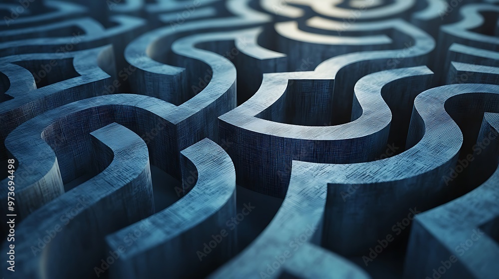 Aufkleber an abstract blue 3d maze pattern creates a dynamic and futuristic background.