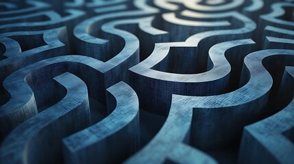 An abstract blue 3D maze pattern creates a dynamic and futuristic background.
