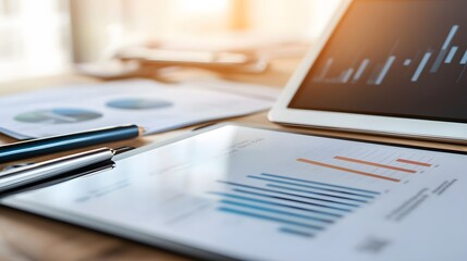 A Close-Up of a Business Desk with Financial Charts and a Pen