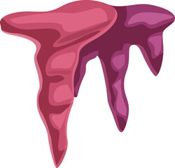 Cartoon stalactite hanging from ceiling of cave formation with shades of pink color