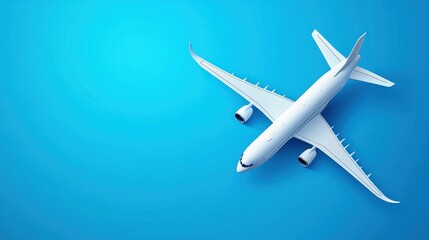 White airplane on blue background.