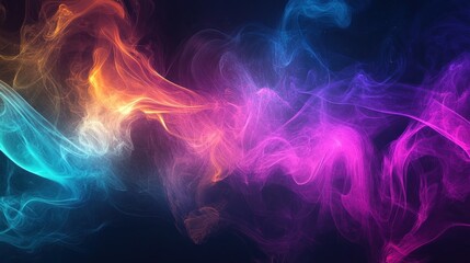Obraz premium Abstract colorful smoke with neon glow and dark background.