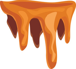 Flowing downwards liquid caramel sauce dripping from surface