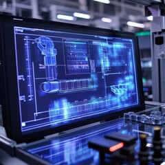 Naklejka premium AI system displaying product flaws in real-time on a screen, AI quality assurance, automated defect detection