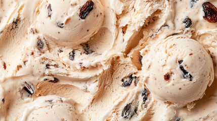 Close up of Delicious rum raisin ice cream  texture for background and design.